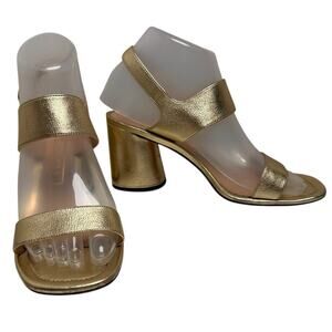 Marc Jacobs Gold Emilie Square Toe Block Heel Sz 37 Metallic Glam MobWife Bridal